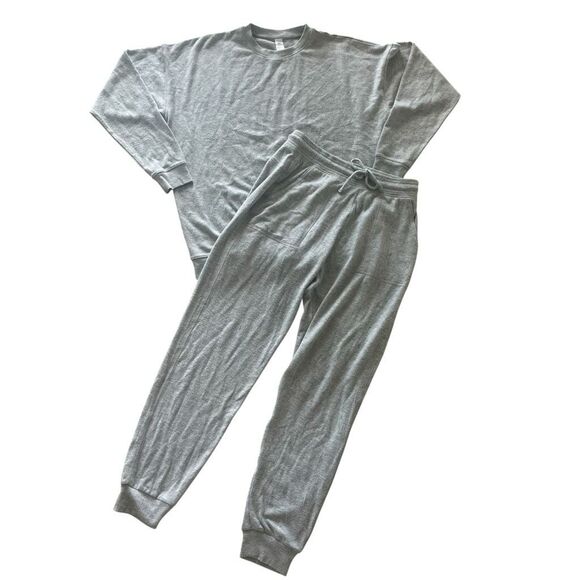 Alo Logo Gray Lounge Set Sweatshirt Jogger Pant Women’s...